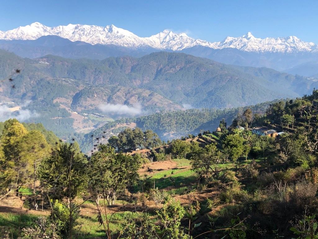 View of the Kumaon Himalayas including peaks such as Nanda Devi, Mrigthuni, Nanda Kot and others