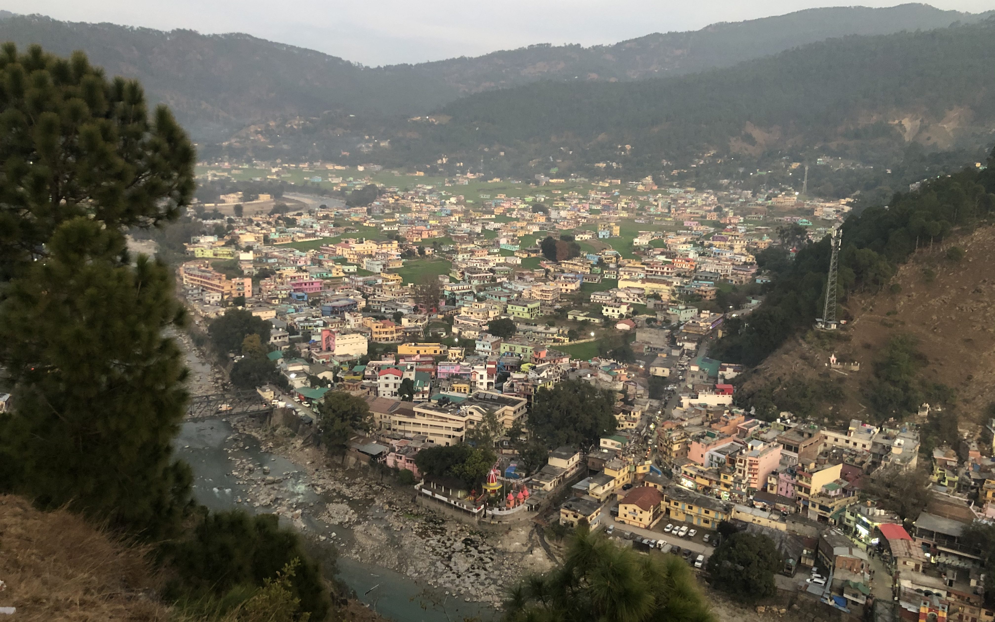 Mandalshera area of Bageshwar town. Saryu river can be seen in the photo
