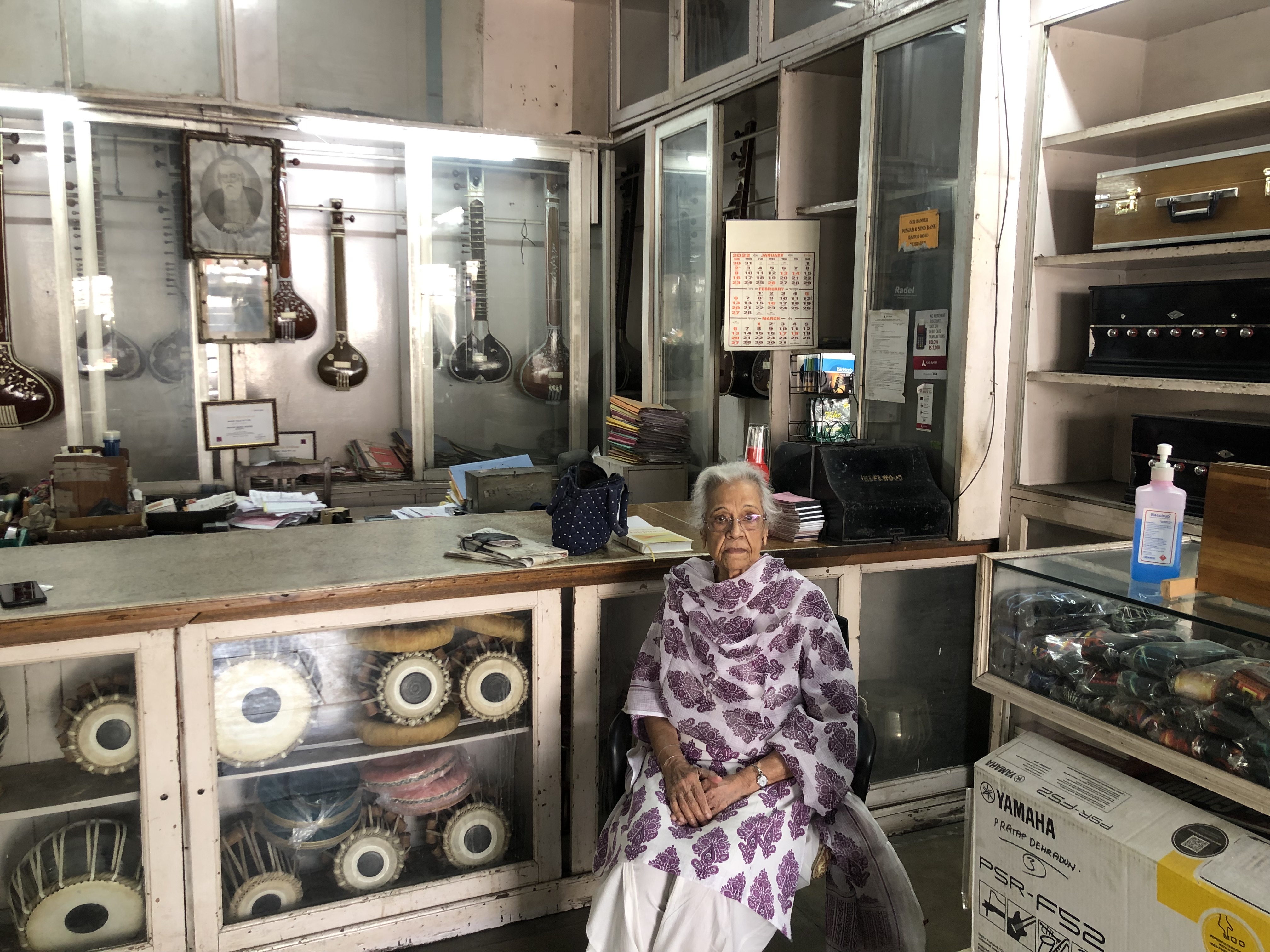 Mrs Sachdeva (Younger sister of Ajit Singh Ji) at the Pratap Music House , Astley Hall, Dehradun