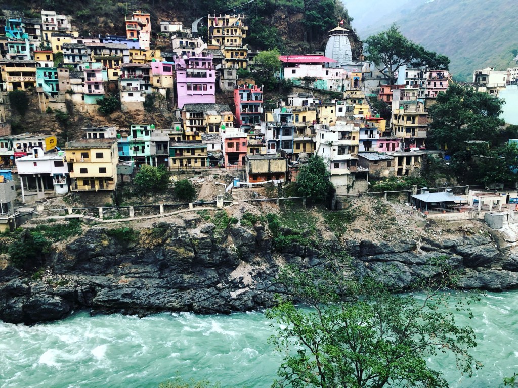 Devprayag , Raghunath temple and Bhagirathi river.