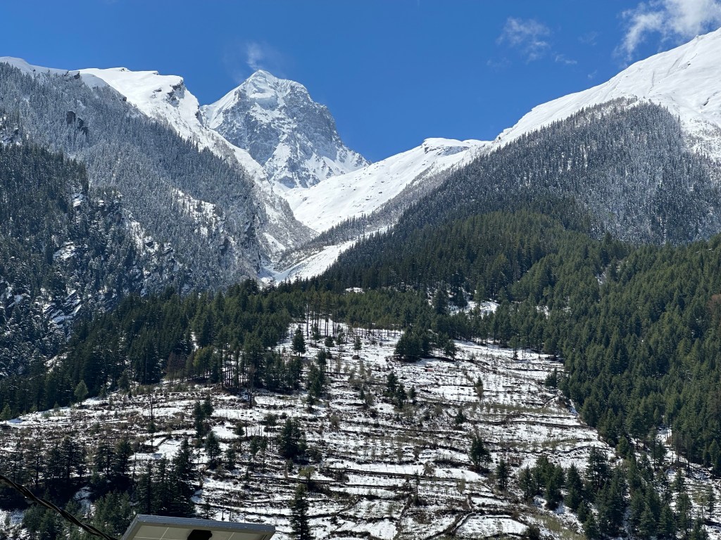 Magnificent view of Sri Kanta peak as seen from Mukhba Village. District Uttarkashi, Uttarakhand