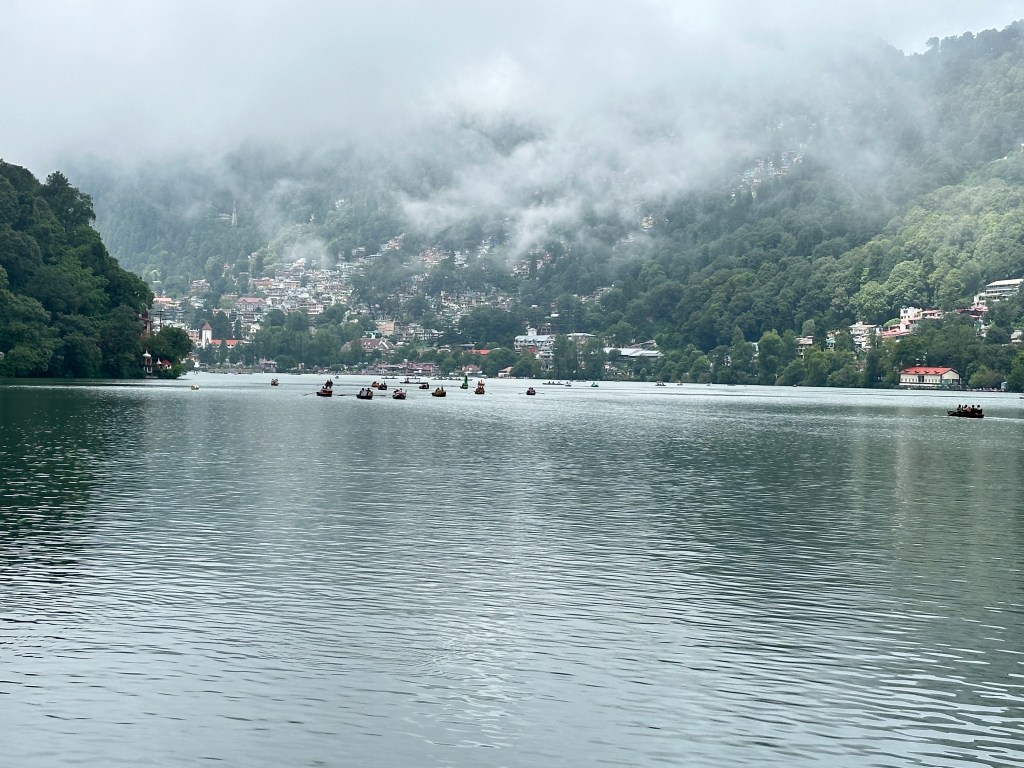 View of Naini lake as seen from Tallital. in the distance Mallital is also visible. 