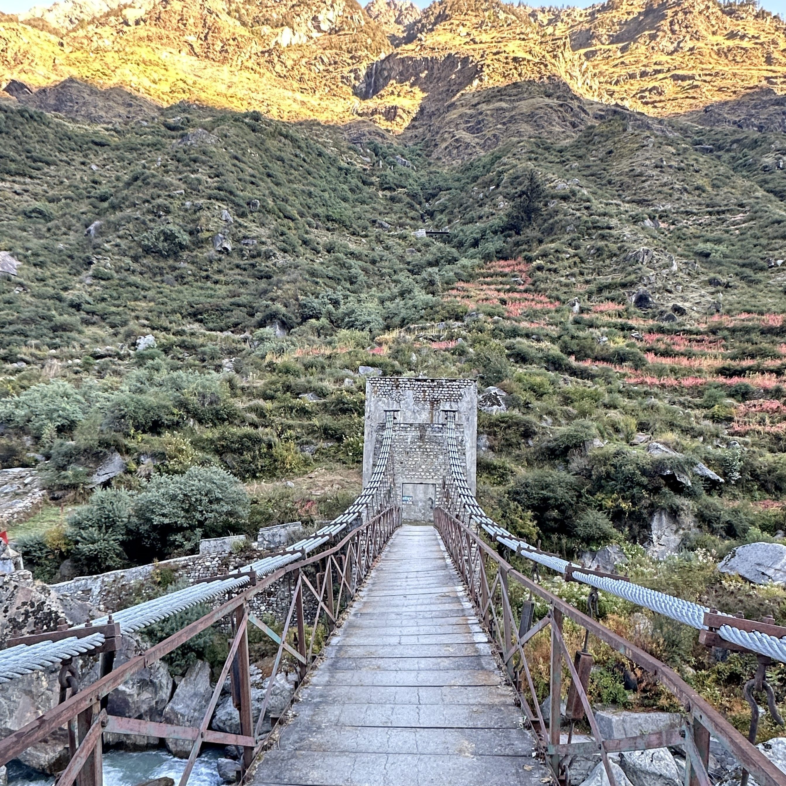Bridge just ahead of Seema. This footbridge is over the Supin river. From here, Har Ki Dun summit point is roughly 12 kms.  Osla village is very close to this bridge. 

#treksinUttarakhand, #uttarakhandtreks, #harkiduntrek