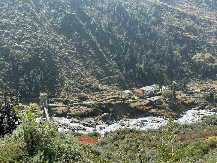 View of the Supin river and the Seema rest point. Bridge over the Supin river is also visible. from Seema, one can undertake the Bali pass trek that ends at Yamunotri.  District Uttarkashi, Uttarakhand. #treksinUttarakhand