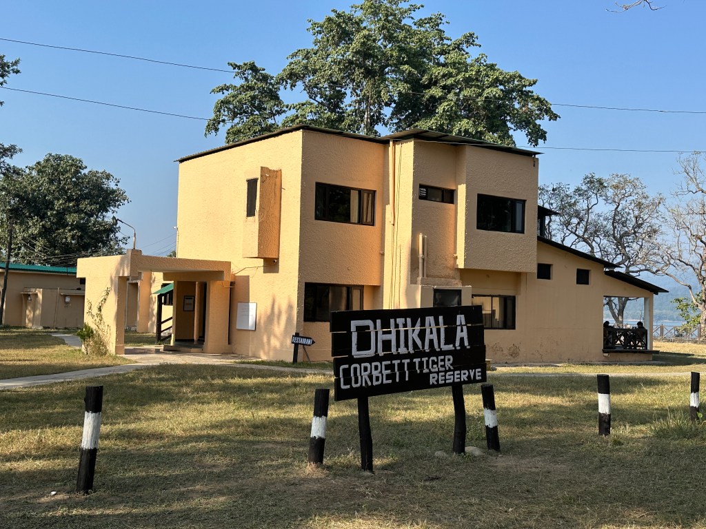 View of the Dhikala Forest Rest House (FRH). Located inside the Corbett Tiger Reserve (CTR). Roughly 31 kms from the Dhangari Gate. #Jimcorbettnationalpark #tigersanctuary #dhikalazone. Located in Ramnagar, district Nainital, Uttarakhand