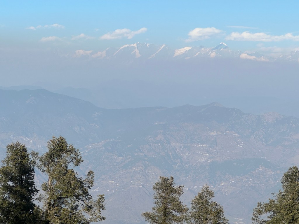 Panoramic view of the Garhwal himalayas from the Surkanda Devi Temple complex. Located in district Tehri Garhwal of Uttarakhand. 