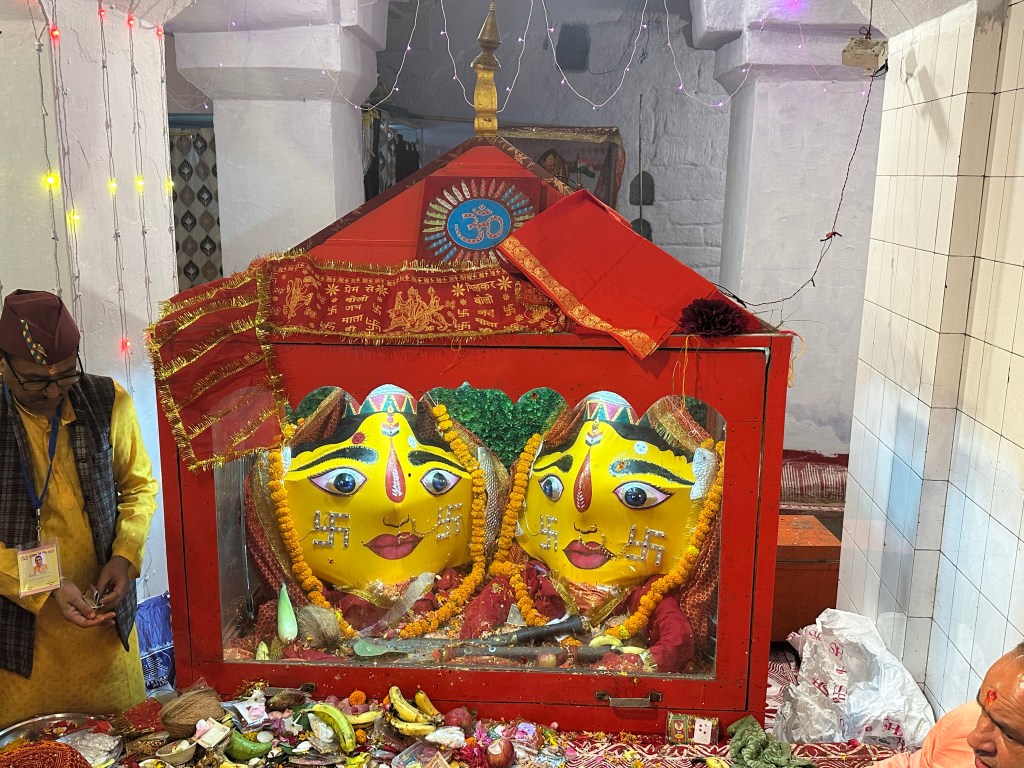 Idols of Maa Nanda Devi and Sunanda Devi at the Nanda Devi Temple in Almora. Prepared during the Nanda Devi Mahotsav, an annual festival in the Bhado month. #almora #Uttarakhand #devbhoomi #festivalsofUttarakhand #chanddynasty #Kumaon #culture #incredibleIndia #religion #goddess #ritual #pahadiritual 
